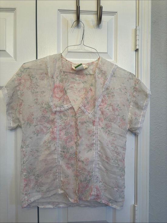 Gunne Sax Tops - Gunne Sax Sheer Floral Blouse in Pink and White